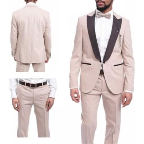 New Men’s Suit Smolking Noivo Terno Slim Fit Easculino Evening Suits For Men Beige Tuxedo Groom Wedding Prom Blazer jacket+pants