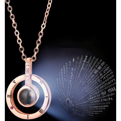 I Love You in 100 Languages Necklace Microscopic Carvings Light Projected Pendant Necklace for Women Link Chain Bijoux Femme