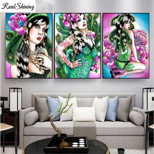 Full Square Round Diamond Mosaic 3 Piece Sugar Skull Girl Model Diamond Painting Cross Stitch 5D DIY Diamond Embroidery F670