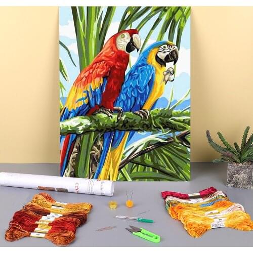 Bird Animal Printed Water-Soluble Canvas 11CT Cross-Stitch Complete Kit DIY Embroidery DMC Threads Needlework Decor