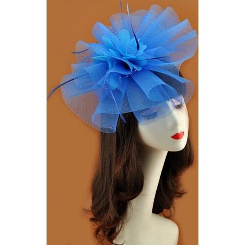 Multicolors Big Mesh Flower Fascinator Hair Clip For Women Vintage Feather Bead Gauze Bride Hair Clip Church party Headpiece New