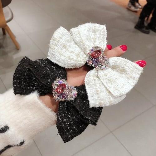 Korean Bowknot Elastic Hair Bands Crystal Heart Hair Tie Bow Scrunchies Hairbands for Women Girls Rhinestone Jewelry Headpiece