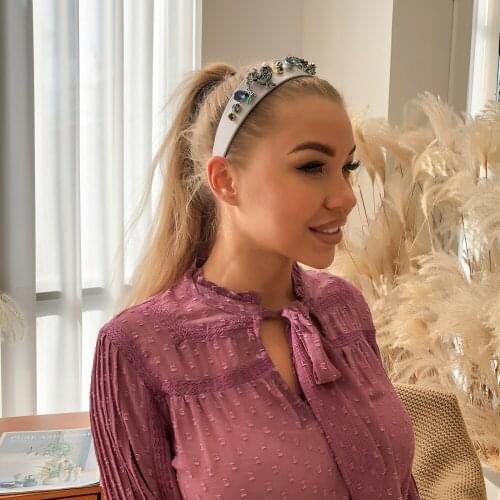 Luxury Blue Rhinestone Headband Elegant Pearl Head Band Flower Fabric Hairband Headpiece Vintage Hair Accessories For Women Girl