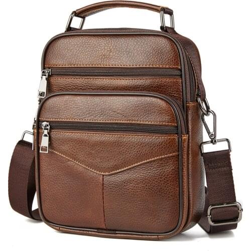 Small Men Genuine Leather Handbag Male Fashion Shoulder Bag High Quality Cowhide Leather Crossbody Bag Mens Briefcase Tote