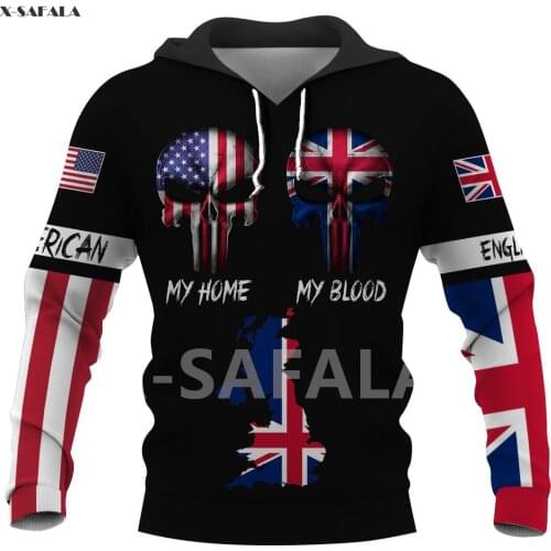 MY ENGLISH American Army Skull Country Map Flag 3D All Printed Hoodie Man Women Harajuku Zipper Pullover Sweatshirt Jacket