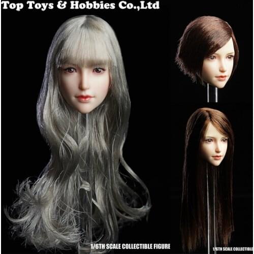 In Stock 1/6 Scale Female Head Sculpt Toys SDH017 Silver Brown Hair Head carving For 12'' Action Figure Body Model Doll