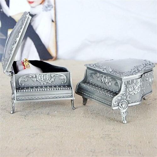 Vintage Zinc Alloy Piano Trinket Box Jewelry Storage Case Wedding Ring Holders Metal Box Table Ornament Best Gift For Her Decor