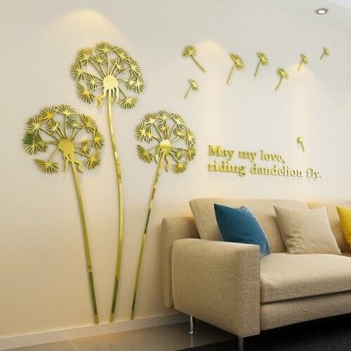 Diy home decoration Mirror wall stickers modern design dandelion Acrylic sticker living room TV background art wallpaper mural