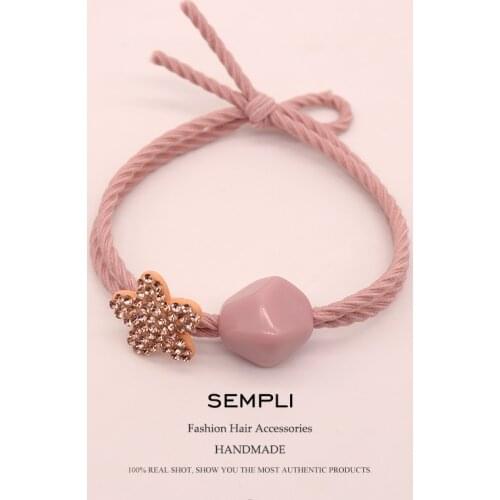 Sempli Glitter Flower Acrylic Beads Elastic Hair Bands for women High Quality Handmade Rubber Bands Hair Accessories Scrunchie