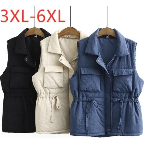 New 2020 ladies autumn winter plus size vest tops for women large sleeveless loose pocket thick blue vest coat 3XL 4XL 5XL 6XL