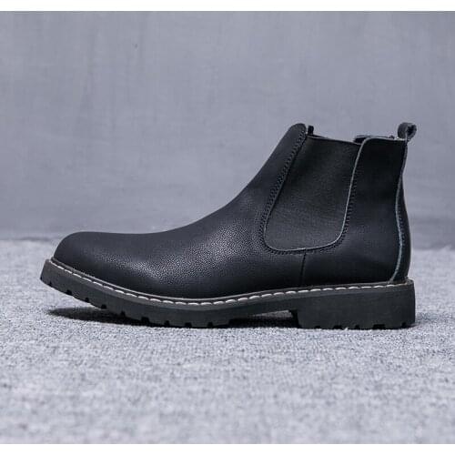 Winter Shoes Men Chelsea Boots Plush Fur Mens Boots Leather Footwear Mens Chelsea Boots Big Size 37-47