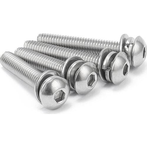 1/50x M3 M4 M5 M6 M8 304 A2 Stainless Steel Hexagon Hex Socket Round Head SEM Screw Flat With Washer Spring Gasket Assemble Bolt