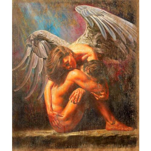 100%Handmade Handpainted Oil painting portraits young angel lovers no framed free shipping