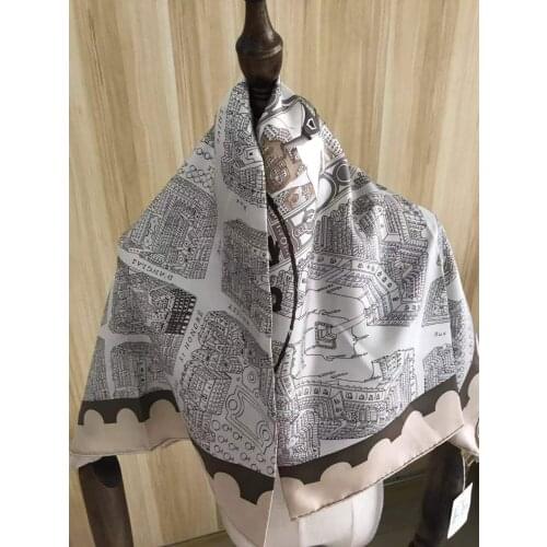 2021 new arrival fashion elegant brand design 100% silk scarf 90*90 cm square shawl twill wrap for women lady girl