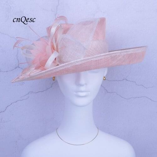2021 New colours.LT PINK White Big sinamay hat kentucky derby hat for Church RACES Wedding