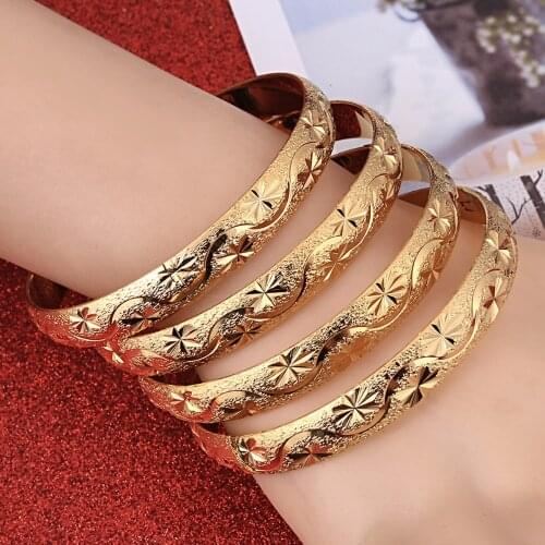 4pcs Wholesale Fashion Dubai Bangle Jewelry Gold Color Ethiopian Bracelet for Women Africa Arab Items