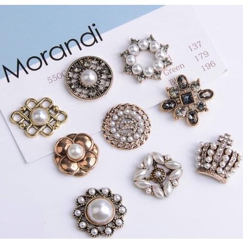 5 Pcs/Lot Rhinestone Pearl Flower Plate Diamond Button Jewelry Scarf For Hair Accessories Sewing Decorative Clothing Coat