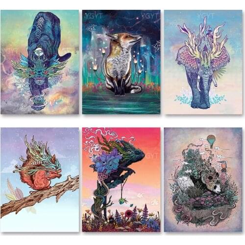 5D Embroidery Diamond God Beast Pictures Home Decor Painting Full Round Drill Jellyfish Cross Stitch Animal Wall Art Handmade