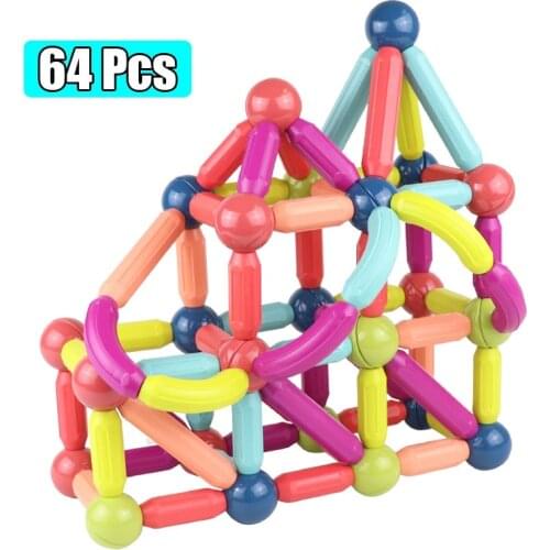 64PCS Big Size Magnet Sticks Magnetic Designer Set Building Blocks Educational Construction Toys For Children Gifts