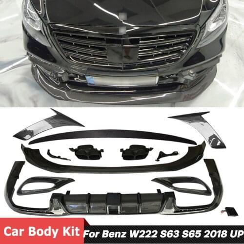 B Style Carbon Fiber Material Front Chin Shovel Bumper Lip Rear Diffuser Spoiler For Mercedes Benz W222 S63 S65 AMG 2018 UP
