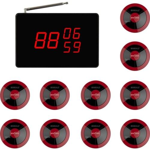 SINGCALL Wireless Calling System, Pack of 1 Display Receiver and 10 APE320 Red Waterproof Pagers,Intercom Call Button