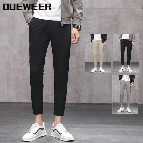 DUEWEER Pencil Pants Mens Spring And Summer Autumn Casual Korean Style Black Skinny Slim Fashion Cropped Trousers Streetwear