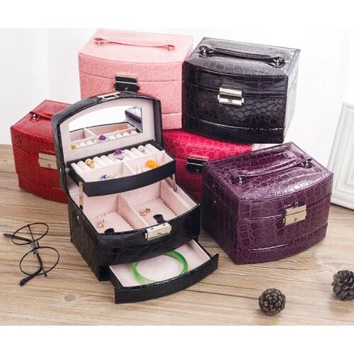 Jewelry Holder Crocodile Leather Jewelry Storage Lipstick Jewelry Organizer Display Rangement Bijoux Gift Beauty Jewelry Box