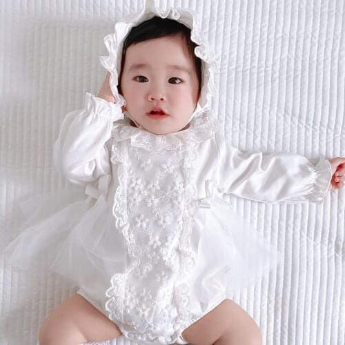 Baby Girl Romper Newborn Long Sleeve Bodysuit with Hat Infant Birthday Baptism Rompers Toddler One Pieces Cotton Jumpsuits