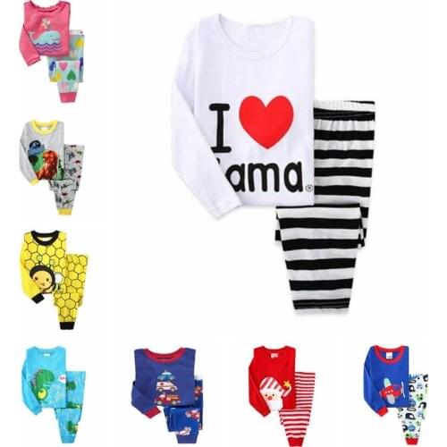 Design Children Sleepwear Kids Pajamas Sets Baby I Love Mom Dad Nightwear Boys Girls Christmas Pyjamas Animal Dinosaur Pijama