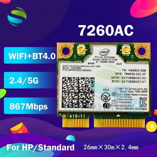 Dual Band Wireless-AC7260 7260HMW 7260AC 7260HMWAC half Mini PCI-e BT4.0 Wireless Card for HP EliteBook 820 840 850 860
