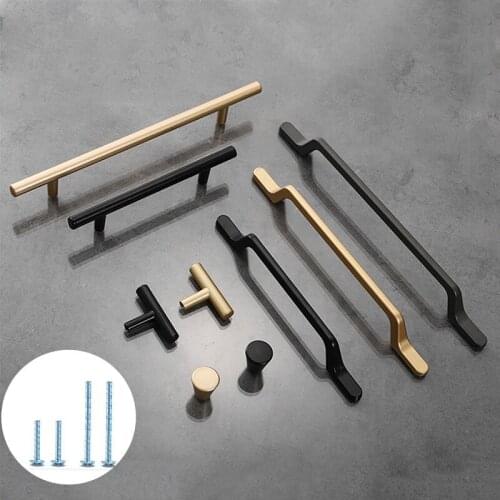 European Simple Black Kitchen Cabinet Door Handles Matte Gold Aluminum Alloy Drawer Pulls Furniture Handle Hardware