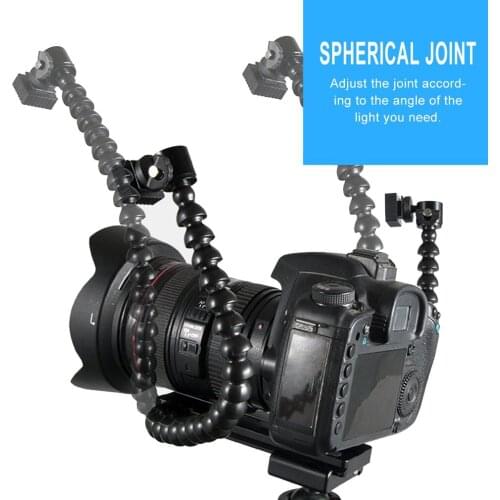 Flexible Dual Arm Camera Macro Flash Dual Mount bracket Holder Two Hot Mounts with Ball Head for Speedlite DSLR Macro Shooting