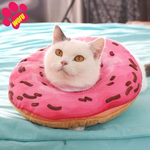 WOFUWOFU Pet Cat Dog Donuts Elizabeth Shaped Cotton Adjustable Dogs Protective Neck Collar Cone Recovery