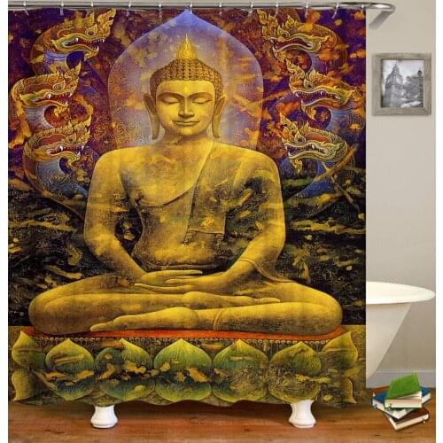 Zen bath curtain 3D Waterproof Polyester Shower Curtains Buddha Statue Bamboo Bath Screens Home Decor Waterproof In The Curtains