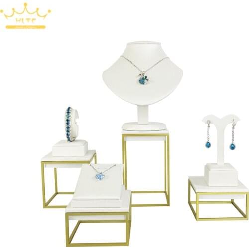 Quality Plating Stainless Steel Jewelry Earring Display Necklace Showcase White PU Jewelry Display Stand