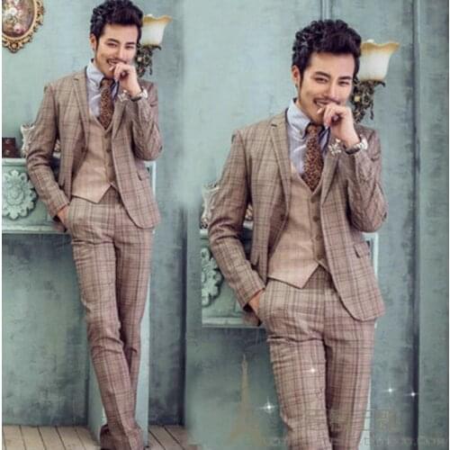 Three-piece set blazer men pant designs lattice suit men costume homme terno masculino marriage wedding suits for mens vest