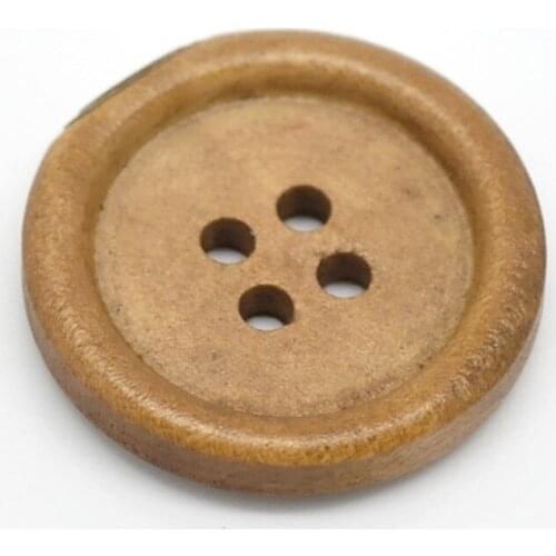 20Pcs Round Flatback Sewing Wood Buttons 4 Holes Light Coffee Color Wooden Scrapbook Crafts Clothing Coat Making Findings 25mm