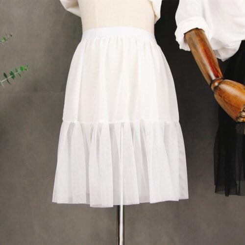 Summer short chiffon stitching single layer mesh skirt ruffled solid color bottoming petticoat A Line fishtail underskirt women