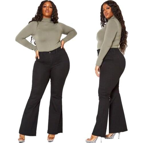Hot Selling Women Solid Color Flared Jeans Plus Size 2020 Autumn Winter Lady Casual High Waist Skinny Bell-Bottomed Denim Pants
