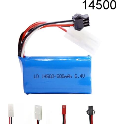 6.4V 500mah 15C 14500 Li-ion Battery for Wltoys 18401 18402 Remote Control Toys Car 6.4 V battery Tamiya/SM/JST/EL-2P/Plug