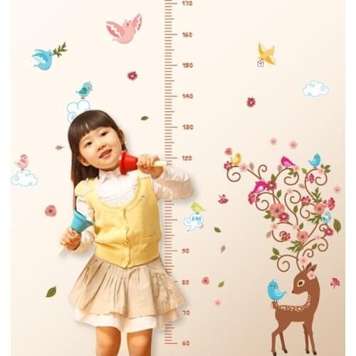 Cartoon animal beautiful butterfly deer height ruler measurement wall stickers for kids room growth table nursery decor wall art