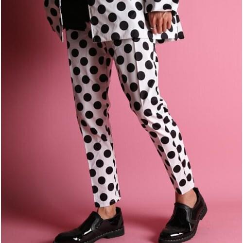 Mens pants stage personality Black wave point feet pant men trousers singer dance pantalon homme street star style novelty b656