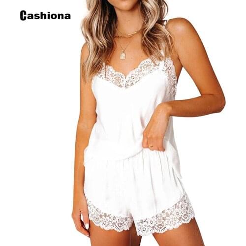 Cashiona Women Two Piece Set 2021 Summer New Patchwork Lace Top Casual Loose Shorts Set White Black Ladies Tracksuit Sleepwear