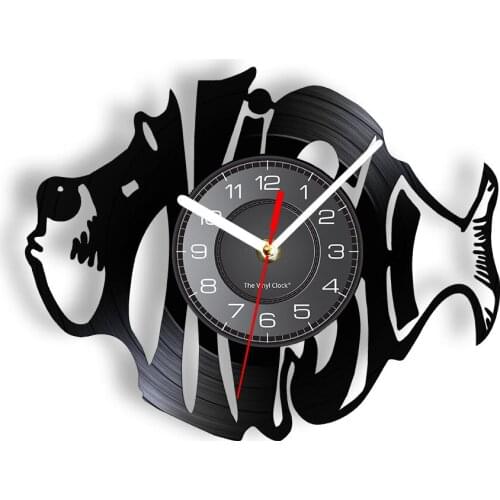 Clown Fish Wall Clock Made Of Real Vinyl Record Aquatic Animal Good Swimmer Vintage Design Illuminated Wall Watch Nursery Decor