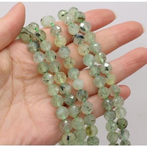 Beaded Natural Stone Green Rutilated Quartz Round Faceted Beads for Jewelry Making Charm DIY Bracelet Necklace Accessories 8mm