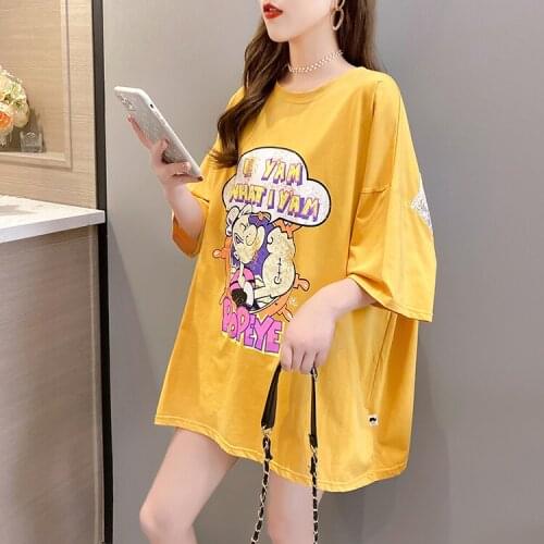 2021 summer new Korean version of large size womens loose short-sleeved t-shirt printing round neck half-sleeved top T-shirt