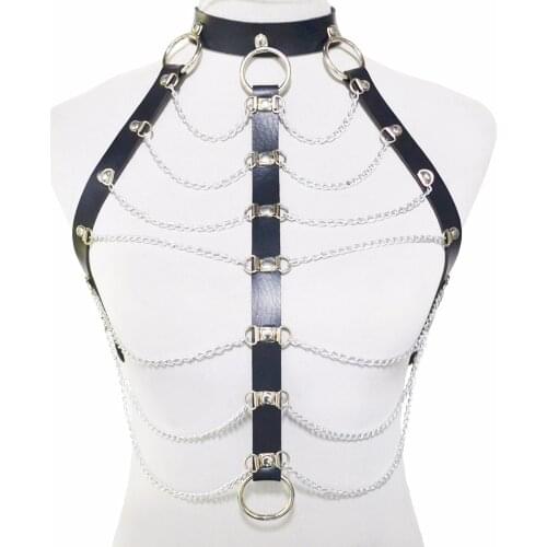 Punk Sexy Waist Bra Straps Belts Suspenders Body Chain PU Leather Bondage Harness For Women Choker Shoulder Necklace Jewelry
