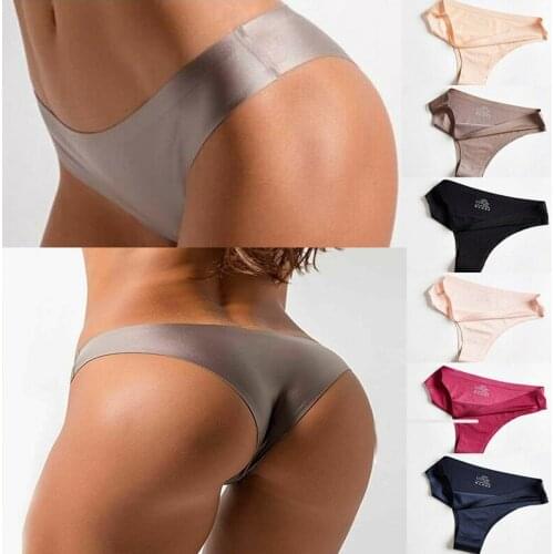 Sexy Seamless Panties Women Briefs Nylon Ultra-thin G-string Thongs Low Rise Lingerie Ice Silk Briefs Lady Underwear Plus Size