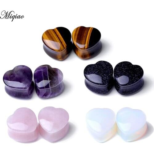 Miqiao 1pc Hot ear expansion love heart-shaped stone pinna earrings earrings piercing jewelry Plug Tunnel Jewelry