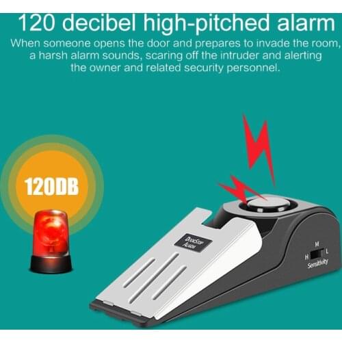 Home Wireless Door Stop Alarm Wedge Shaped Floor Metal Office Home Block Vibration Doorstop Alarm For Traveling Security System